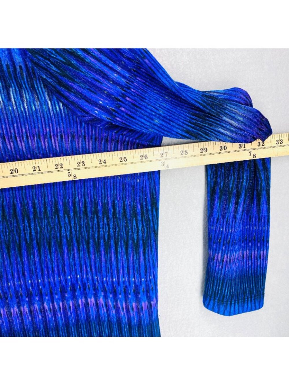 Susan Graver Liquid Knit Sweate XL Purple Blue Stretch Abstract Open Cardigan - Picture 11 of 14